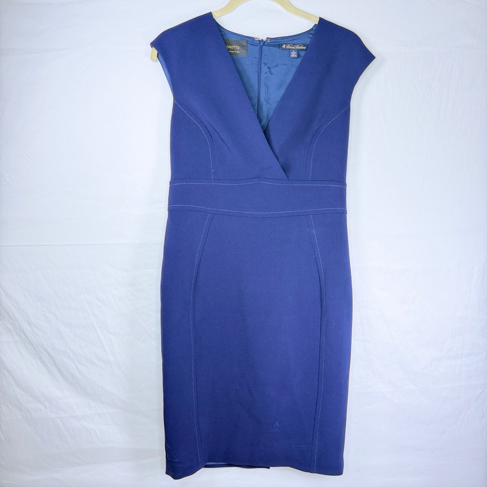 Brooks Brothers Sheath Dress Womens 8 Blue Bonotto Italian Cap Sleeve V-Neck